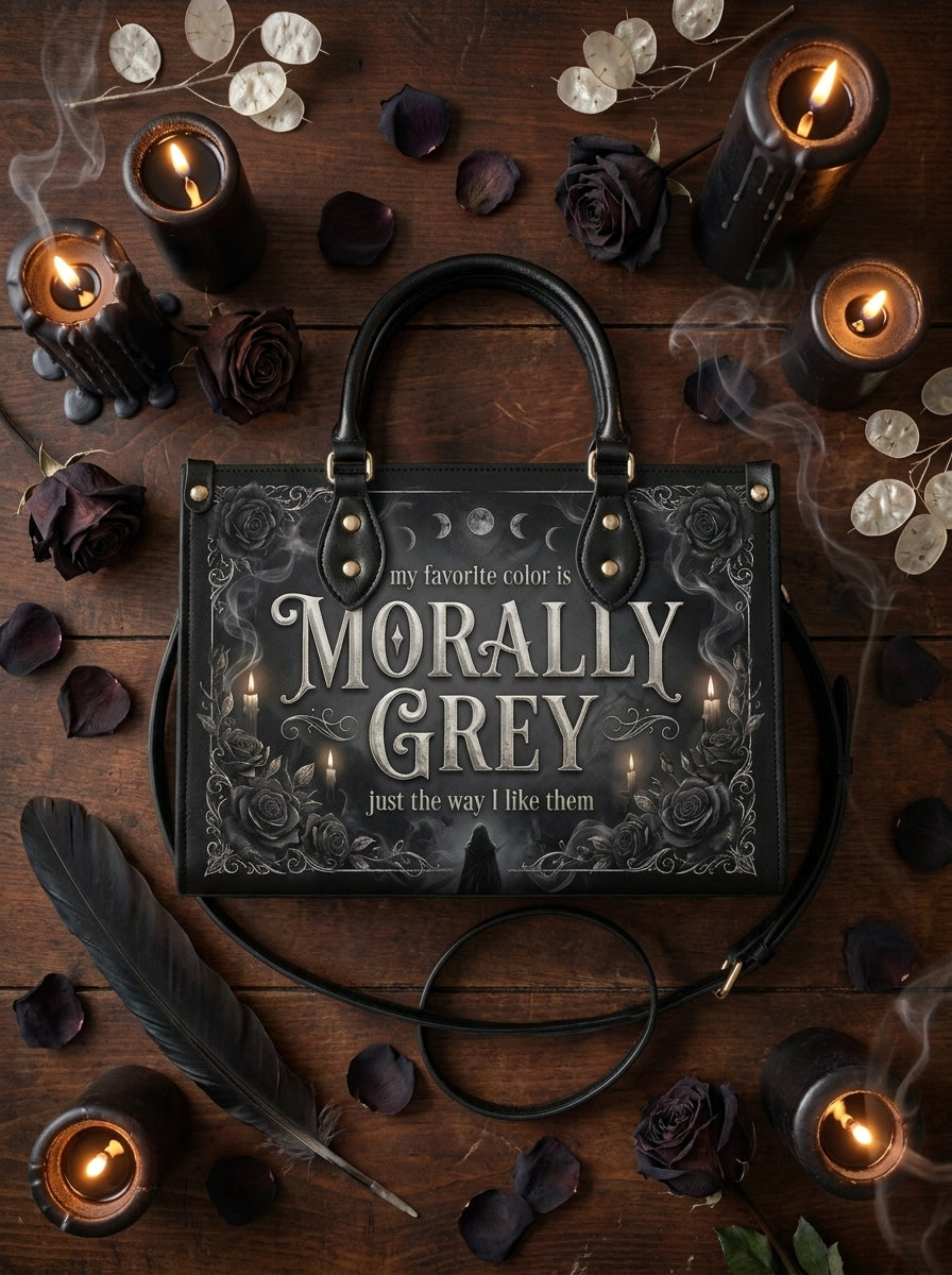 "Loyal To The Wrong Crown" Morally Grey Leather Handbag - 01-mk-hero-altar