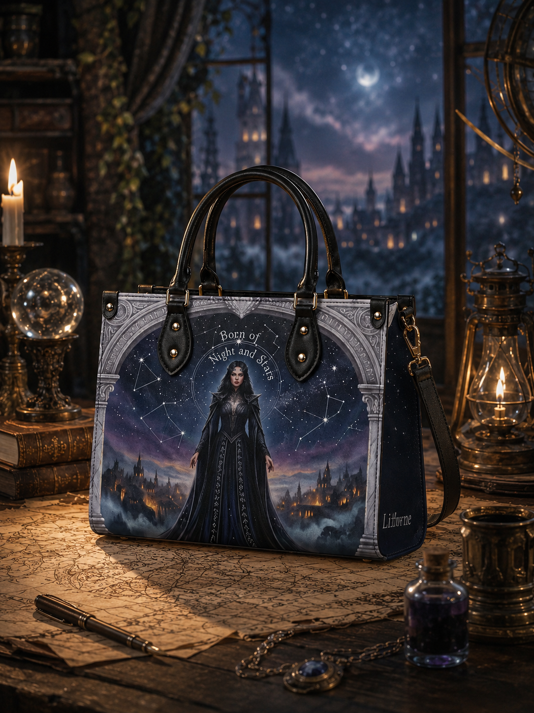 "Crowned in Constellations" Star Queen Leather Handbag - 01-mk-hero