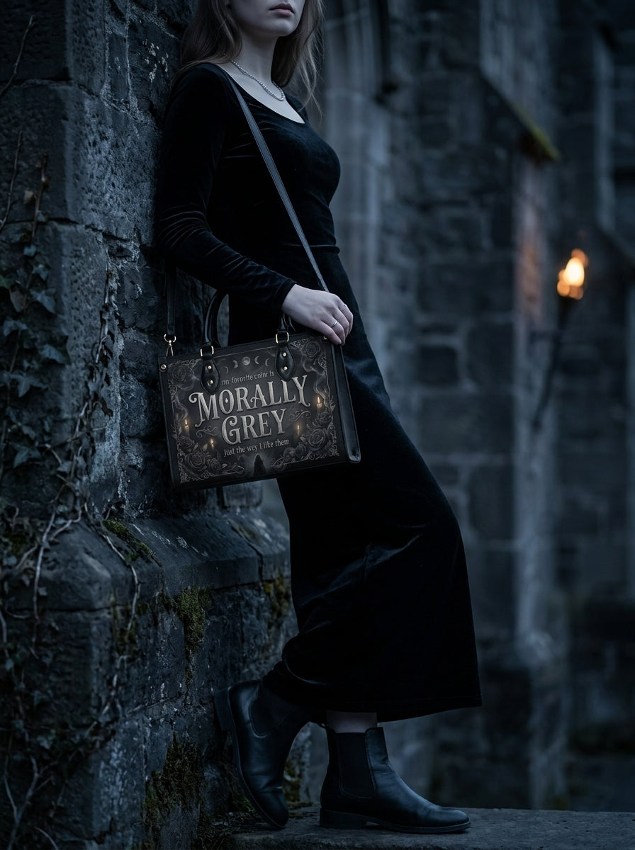 My Favorite Color Is Morally Grey Leather Handbag
