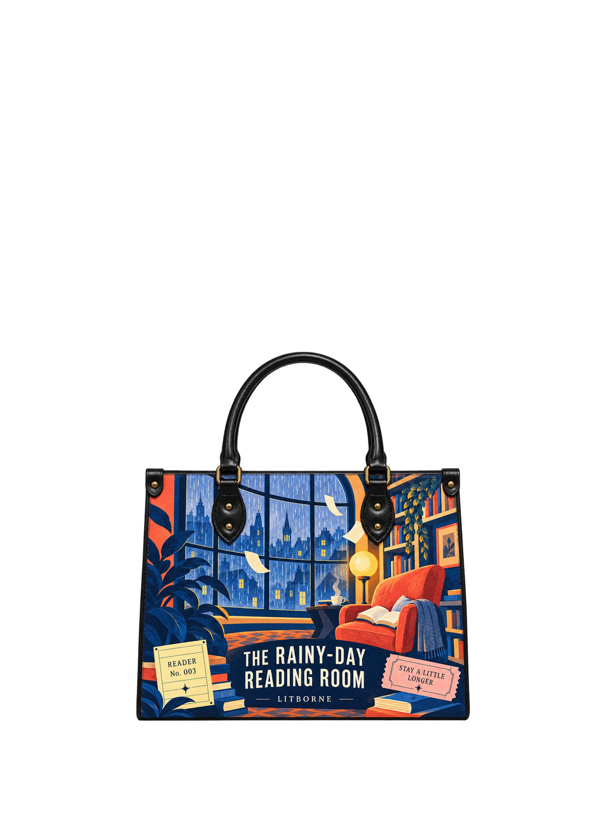 "The Rainy-Day Reading Room" Leather Handbag