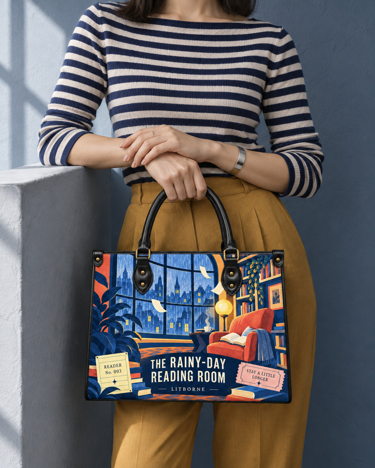 "The Rainy-Day Reading Room" Leather Handbag