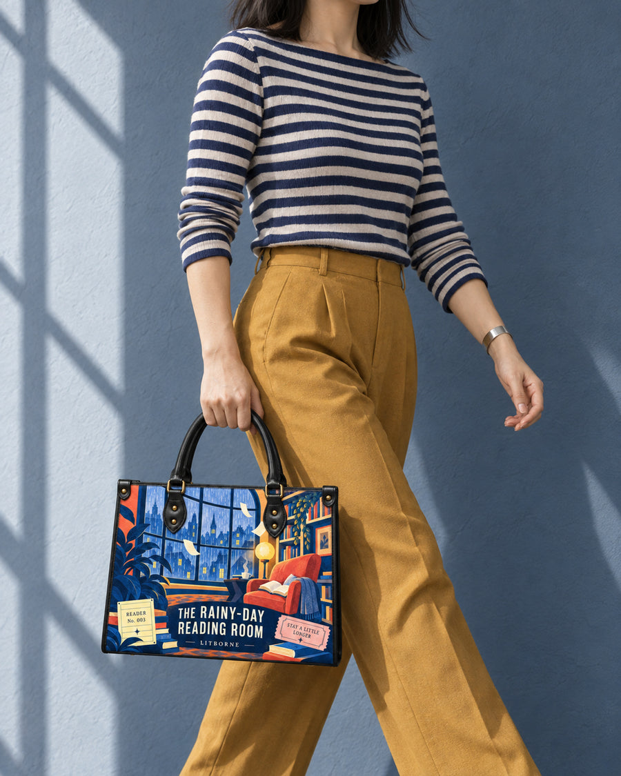 "The Rainy-Day Reading Room" Leather Handbag