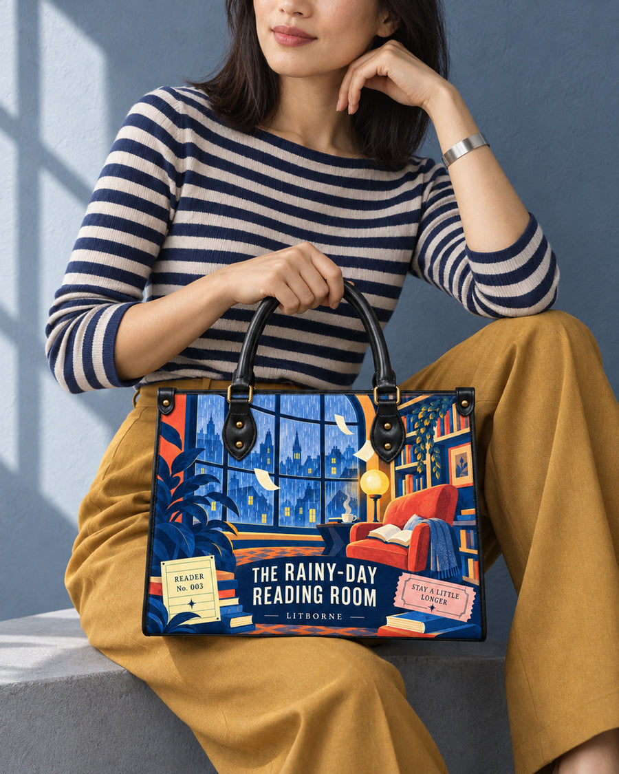 "The Rainy-Day Reading Room" Leather Handbag