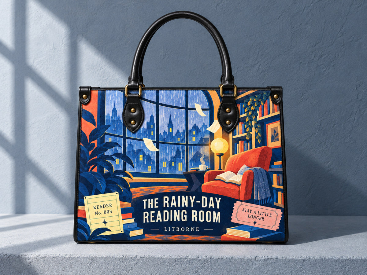 "The Rainy-Day Reading Room" Leather Handbag