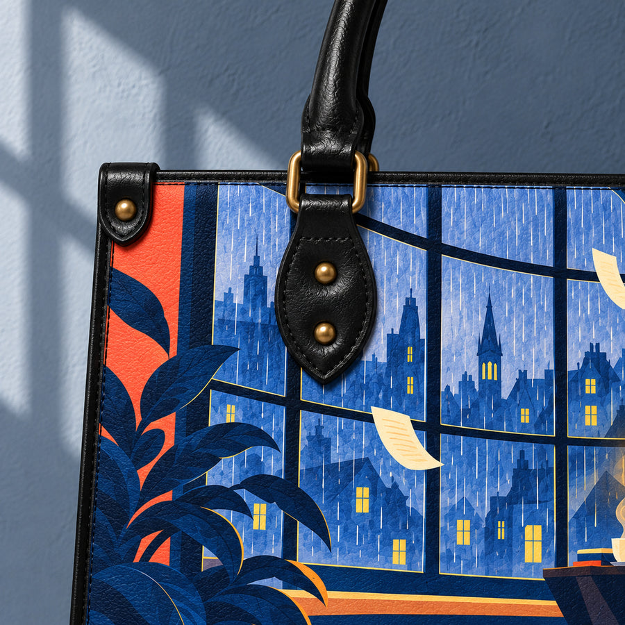 "The Rainy-Day Reading Room" Leather Handbag