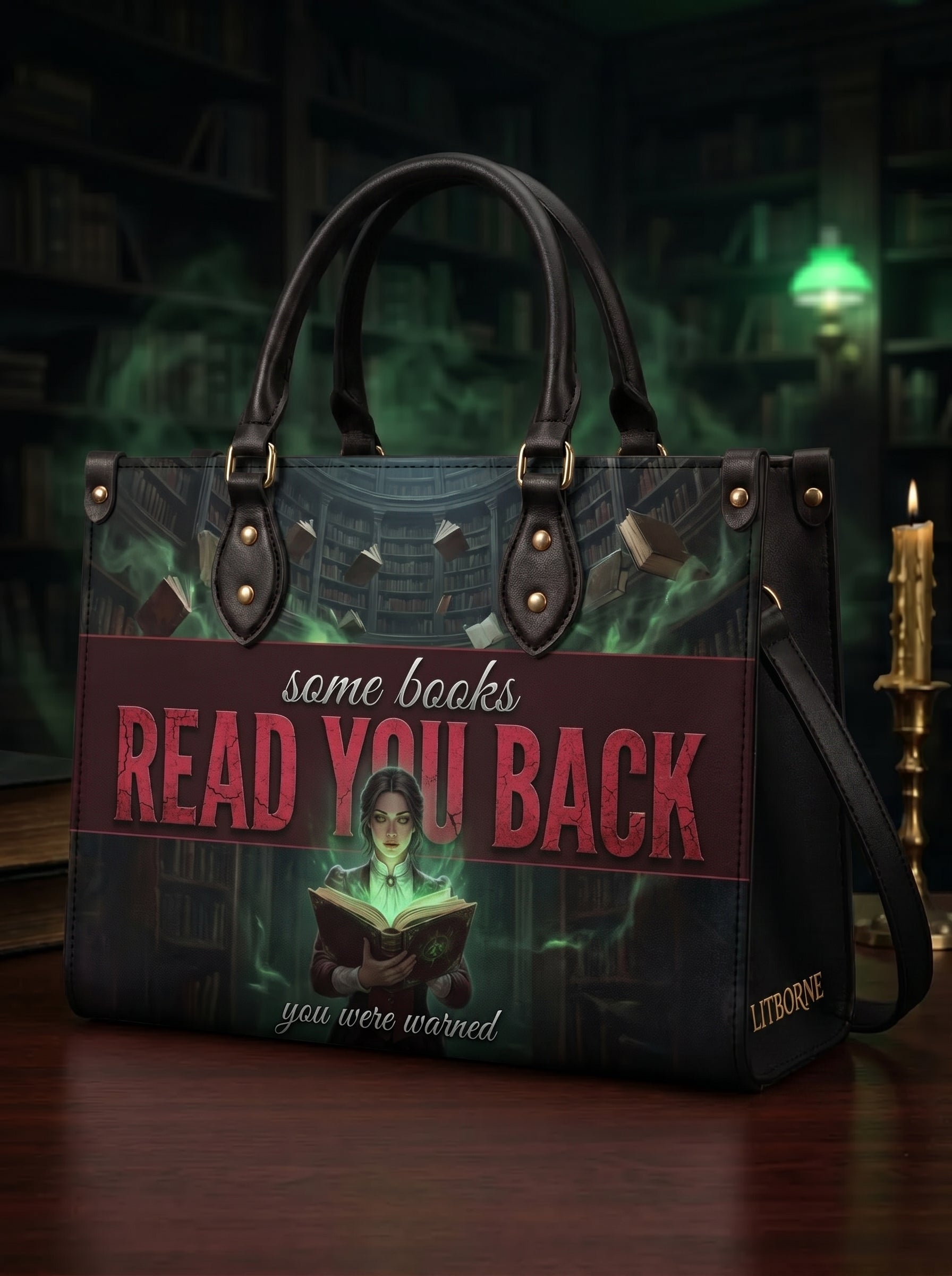 "Some Books Read You Back" Forbidden Library Leather Handbag