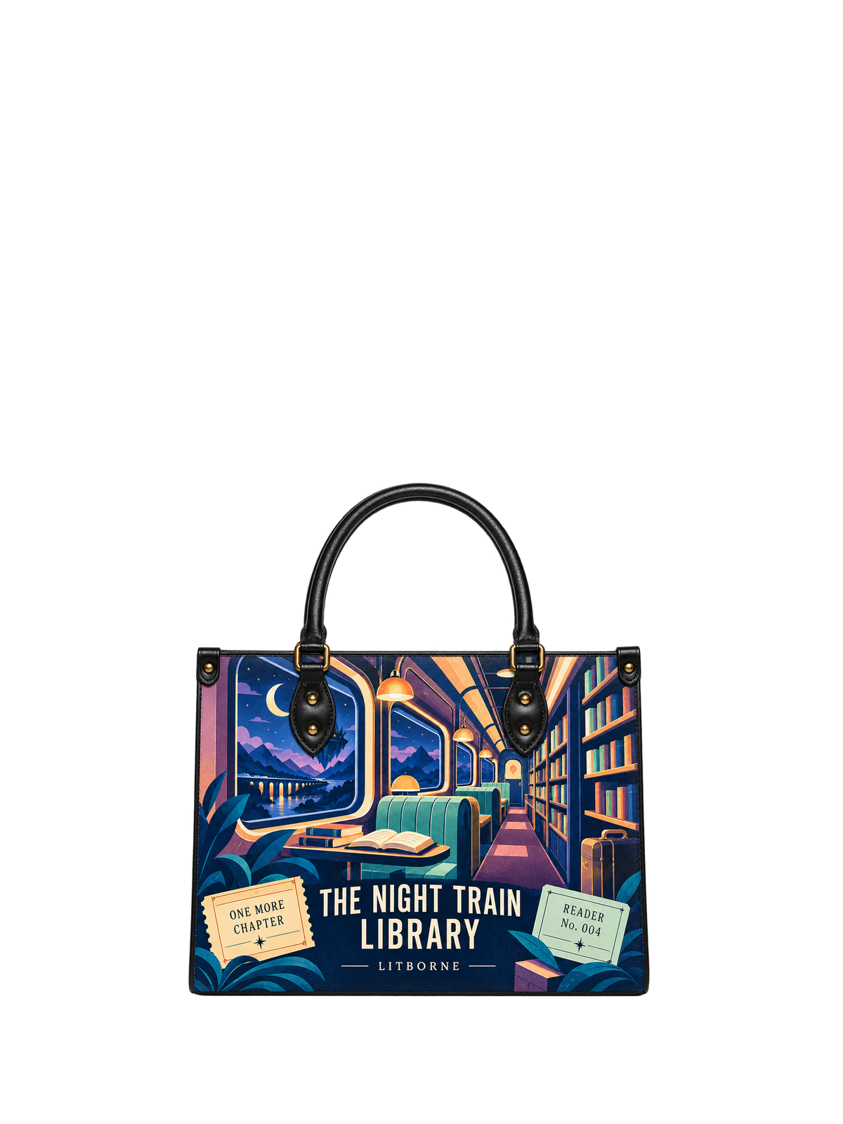 "The Night Train Library" Leather Handbag