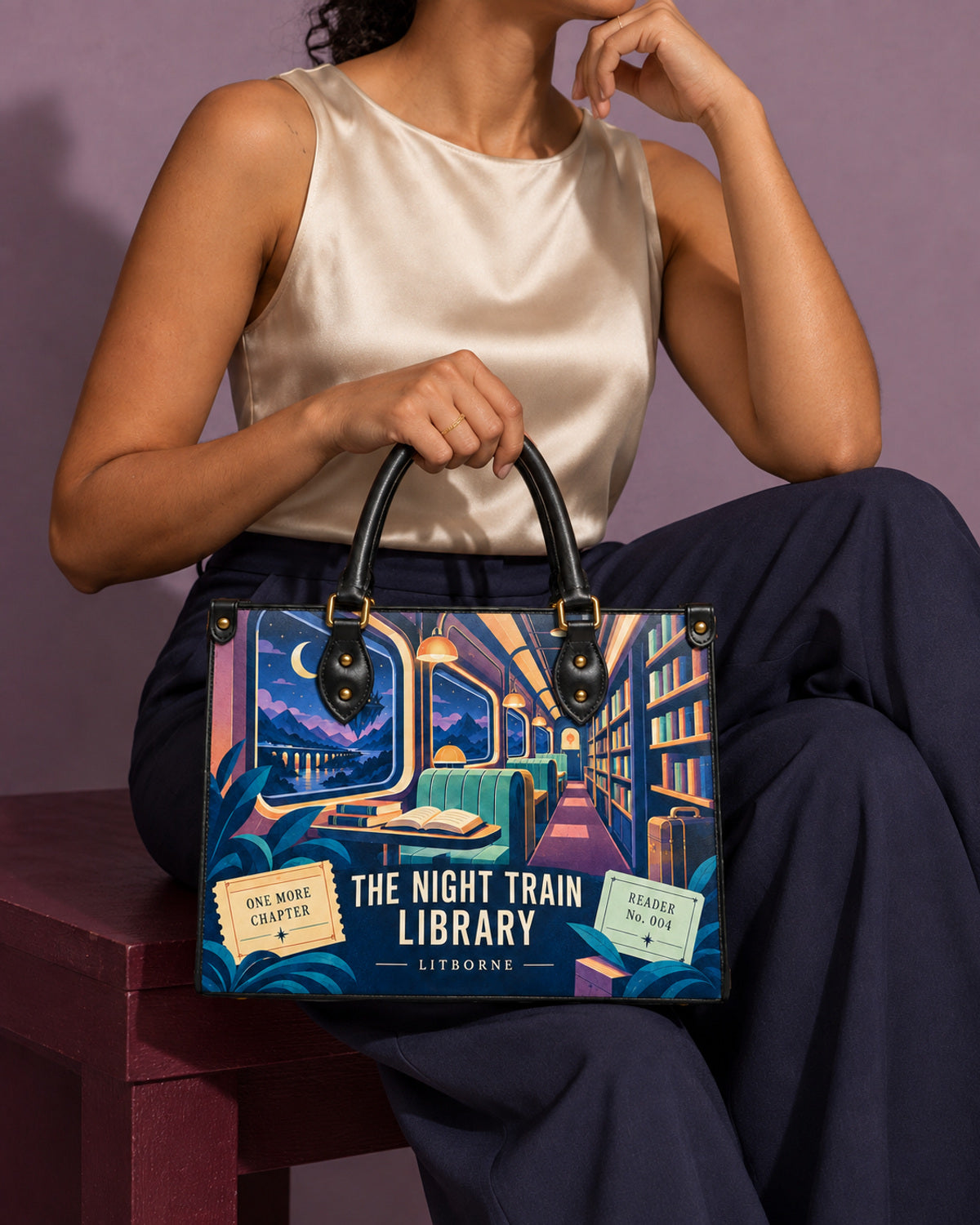 "The Night Train Library" Leather Handbag