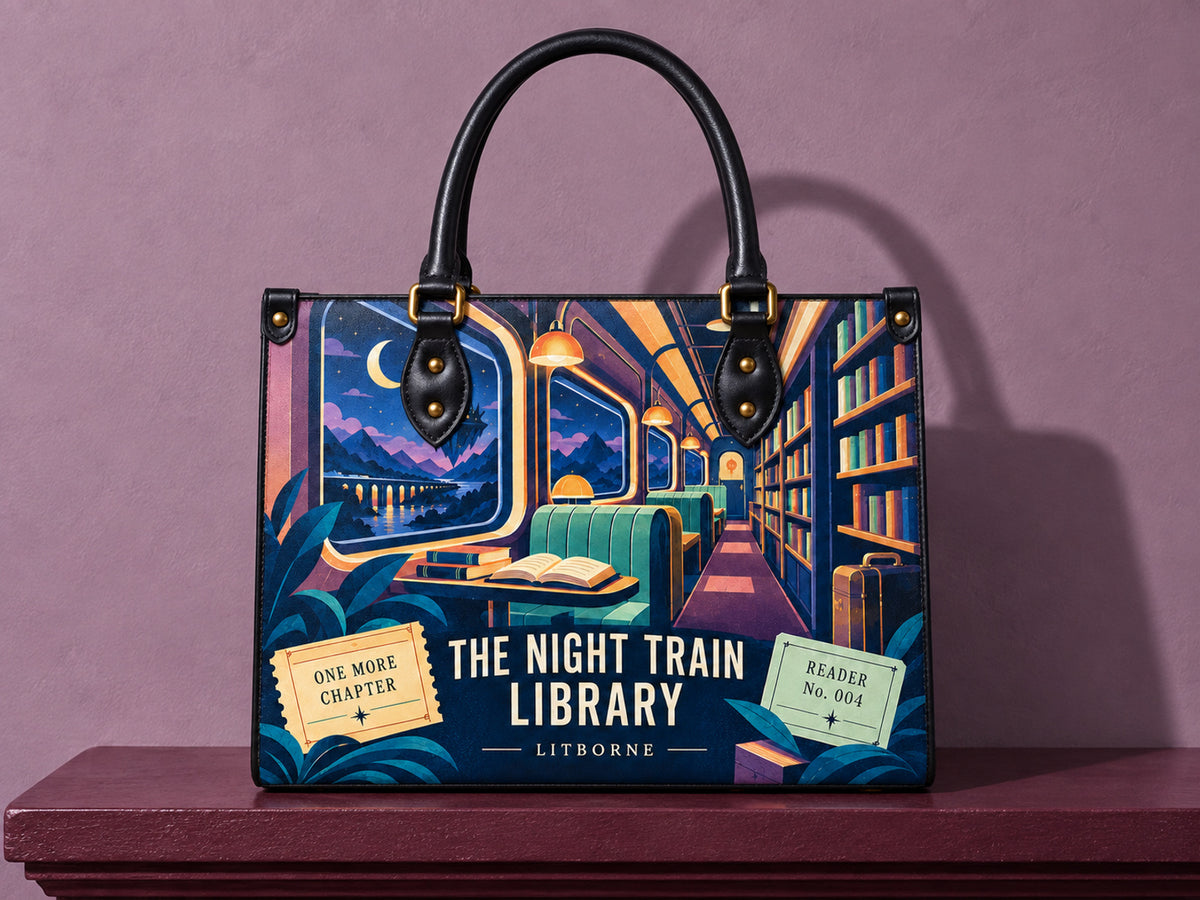 "The Night Train Library" Leather Handbag