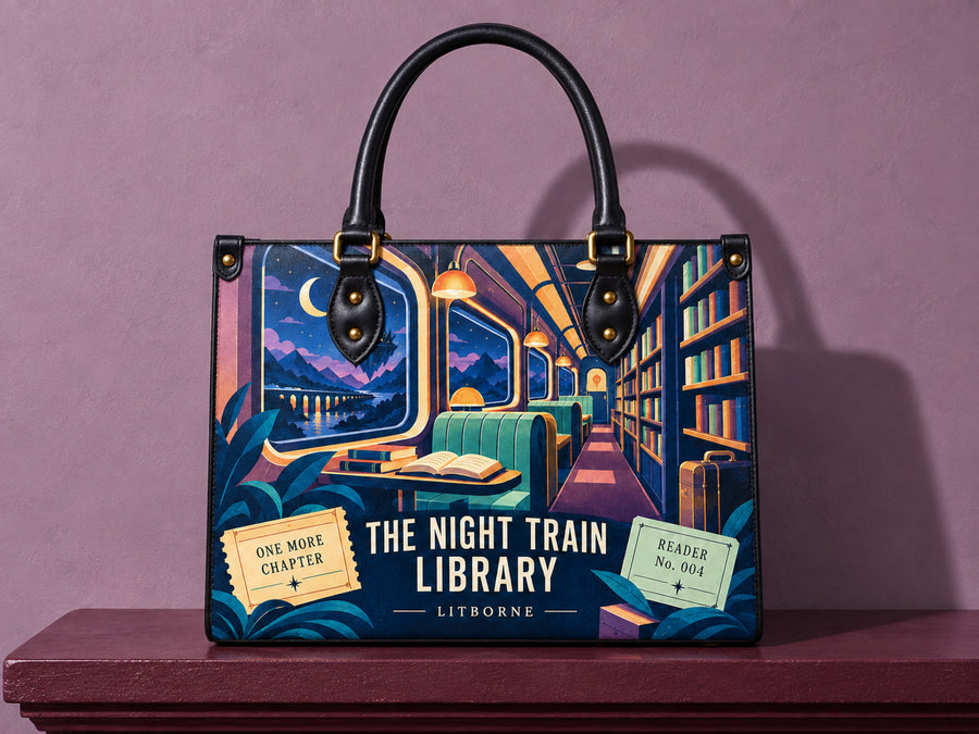 "The Night Train Library" Leather Handbag