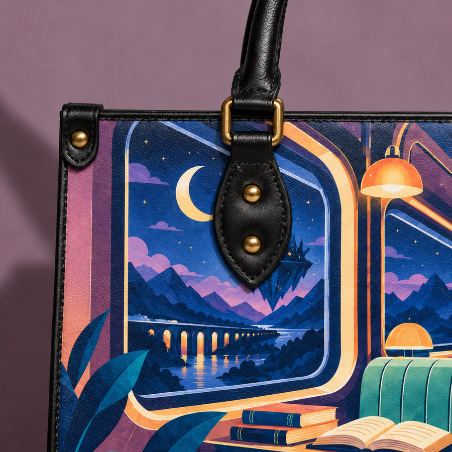 "The Night Train Library" Leather Handbag
