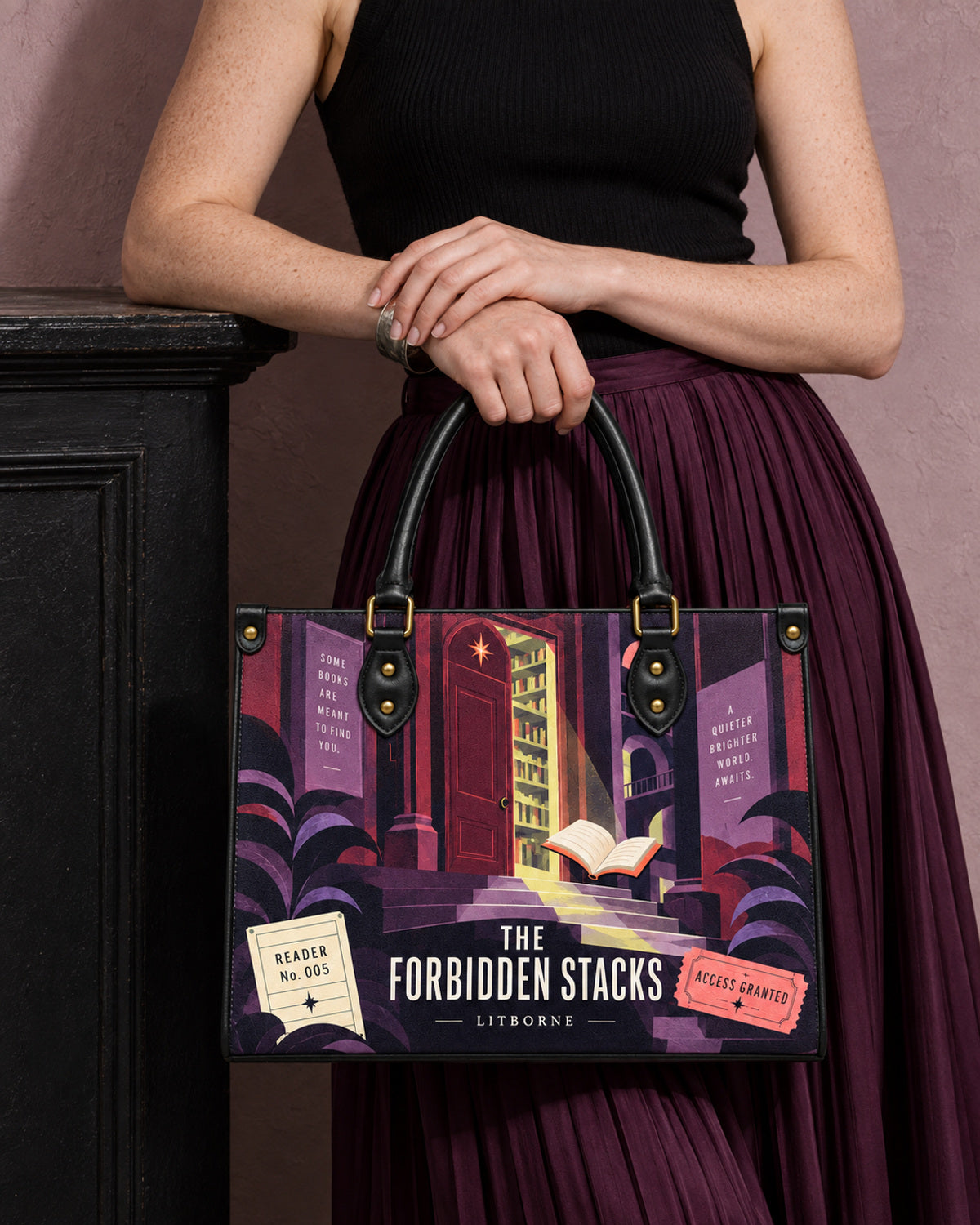 "The Forbidden Stacks" Leather Handbag