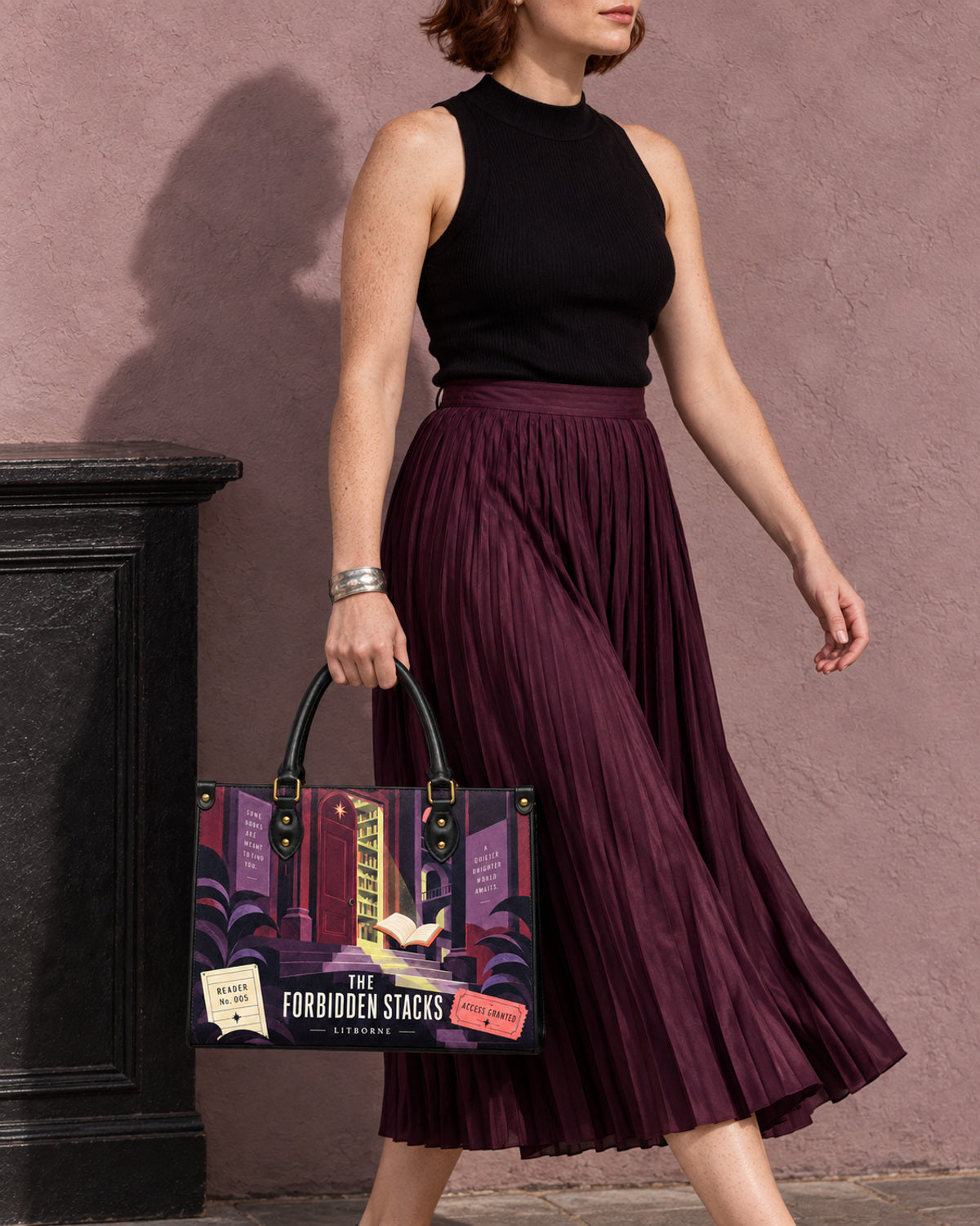 "The Forbidden Stacks" Leather Handbag