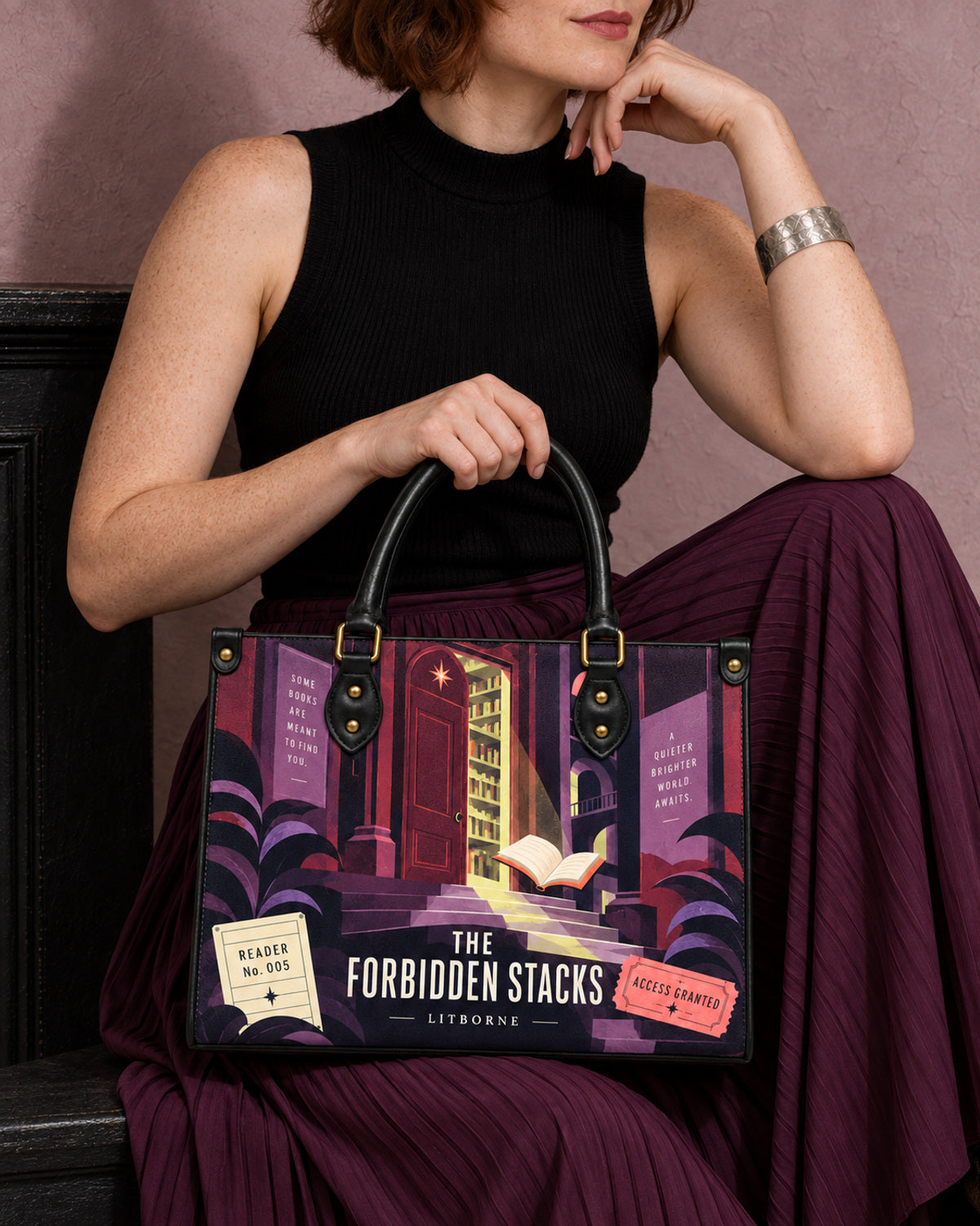 "The Forbidden Stacks" Leather Handbag