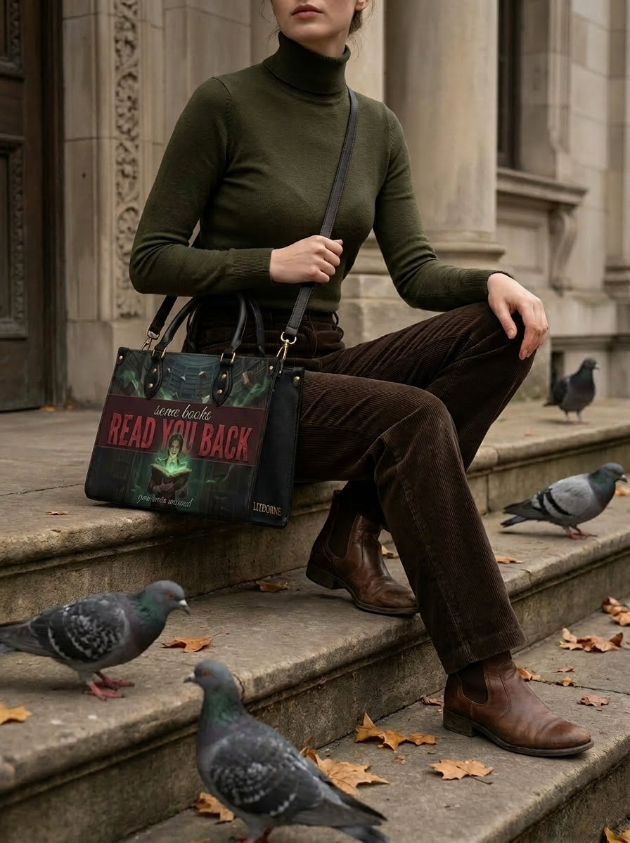 "Some Books Read You Back" Forbidden Library Leather Handbag