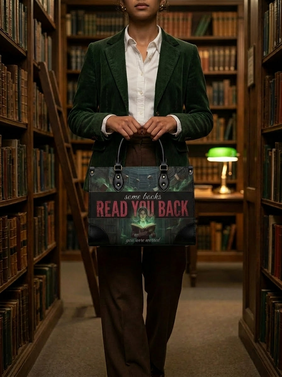"Some Books Read You Back" Forbidden Library Leather Handbag