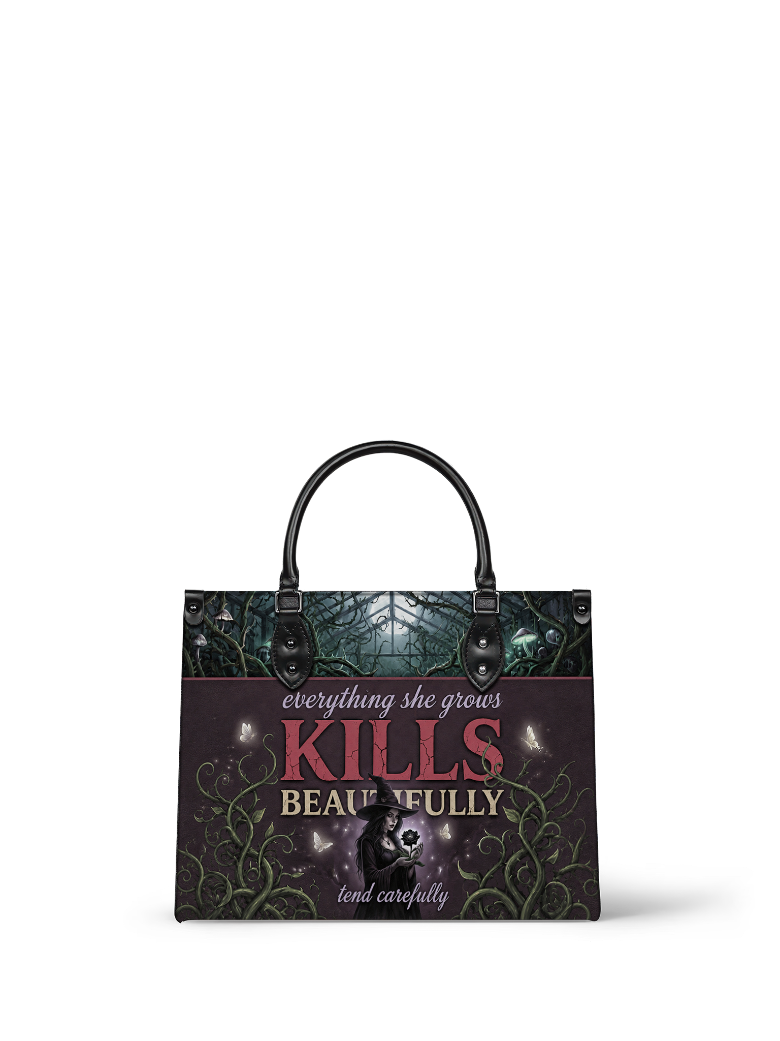"Kills Beautifully" Witch Garden Leather Handbag
