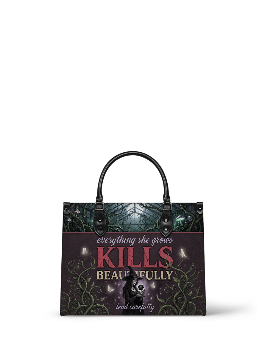 "Kills Beautifully" Witch Garden Leather Handbag