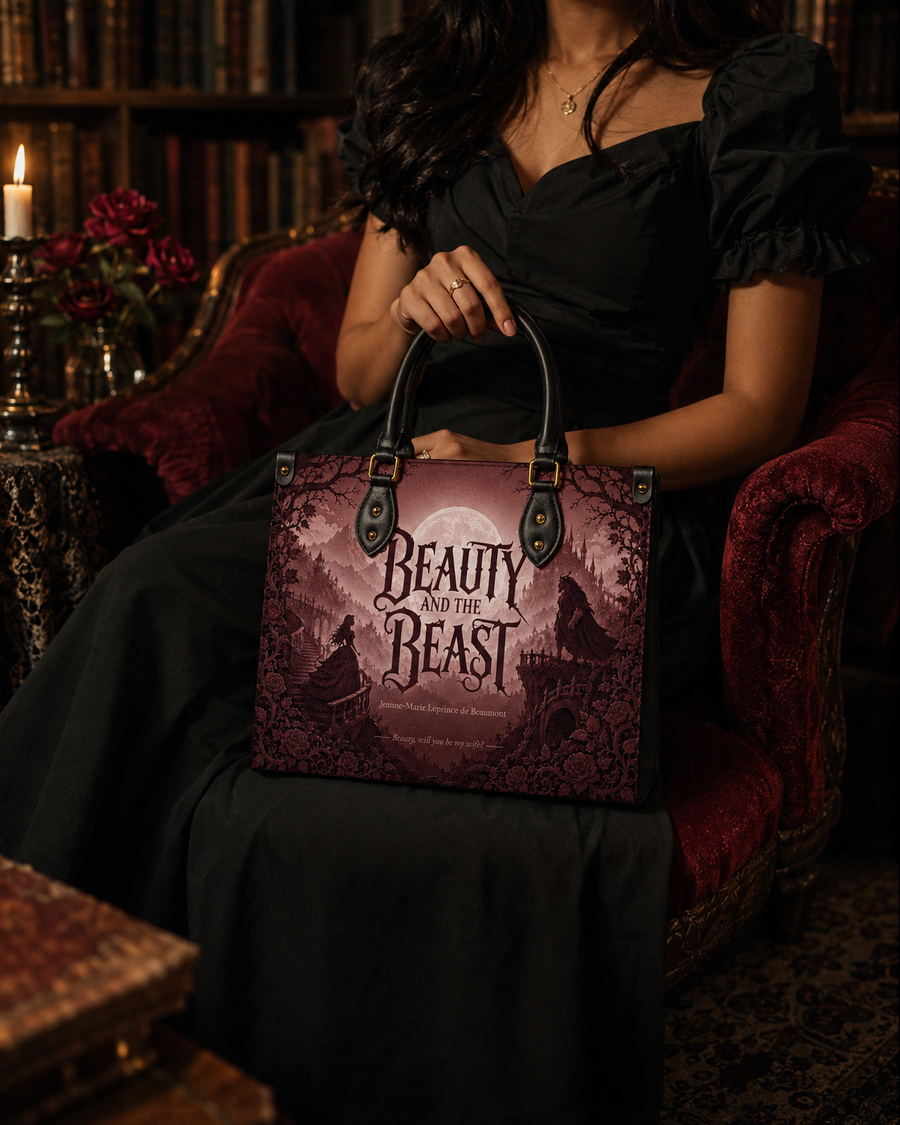 "Beauty and the Beast" Crimson Rose Leather Handbag