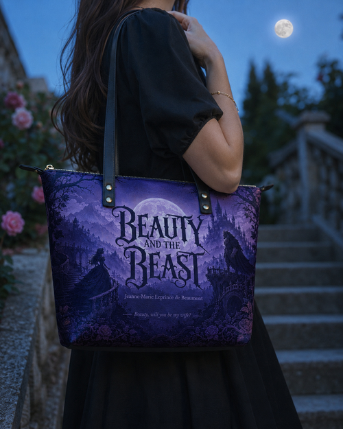 "Beauty and the Beast" Moonlit Rose Leather Tote Bag