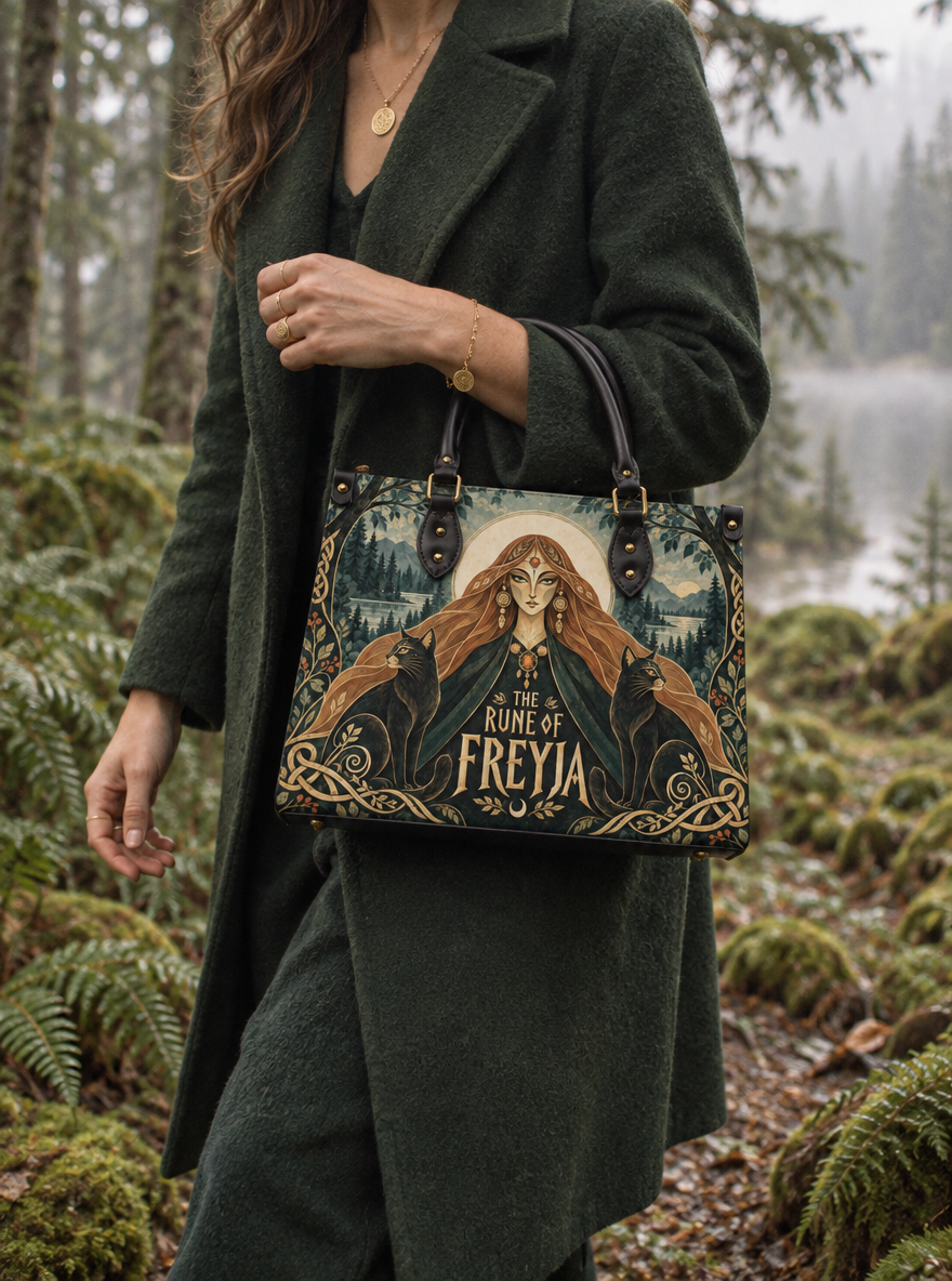 "The Rune of Freyja" Leather Handbag
