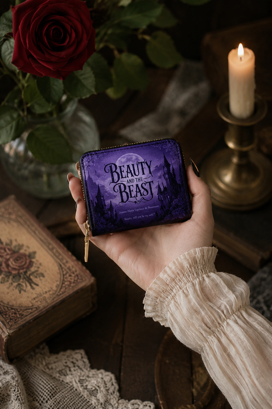 "Beauty and the Beast" Moonlit Rose Mini Wallet