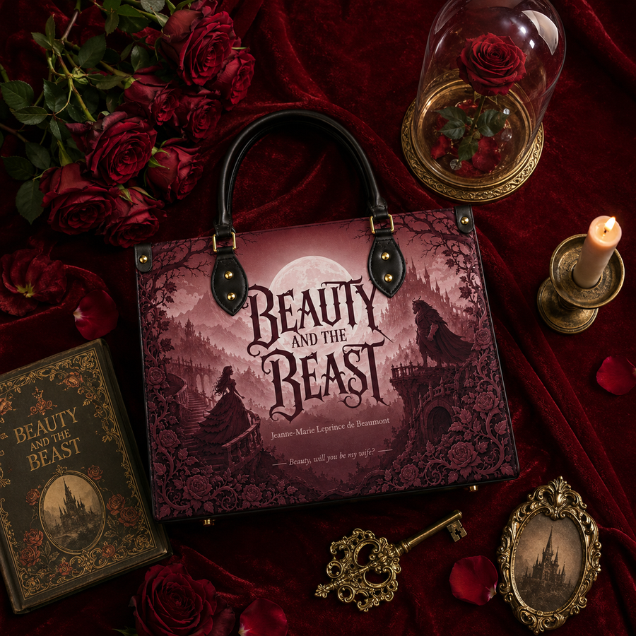 "Beauty and the Beast" Crimson Rose Leather Handbag