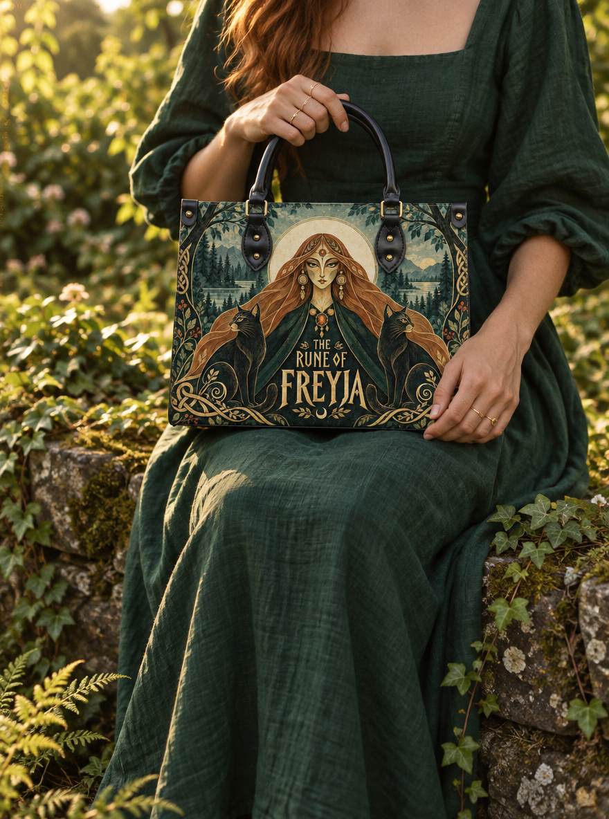 "The Rune of Freyja" Leather Handbag