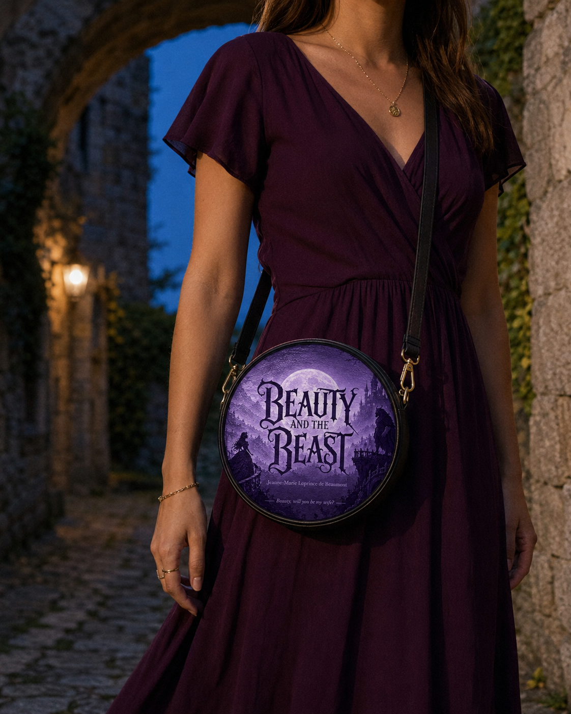 "Beauty and the Beast" Moonlit Rose Circle Crossbody Bag