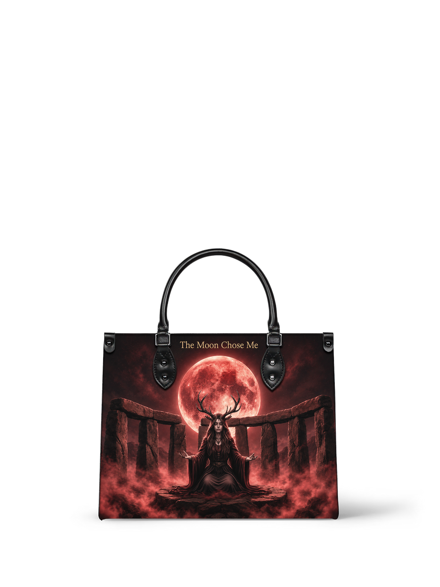"The Moon Chose Me" Blood Moon Druid Leather Handbag