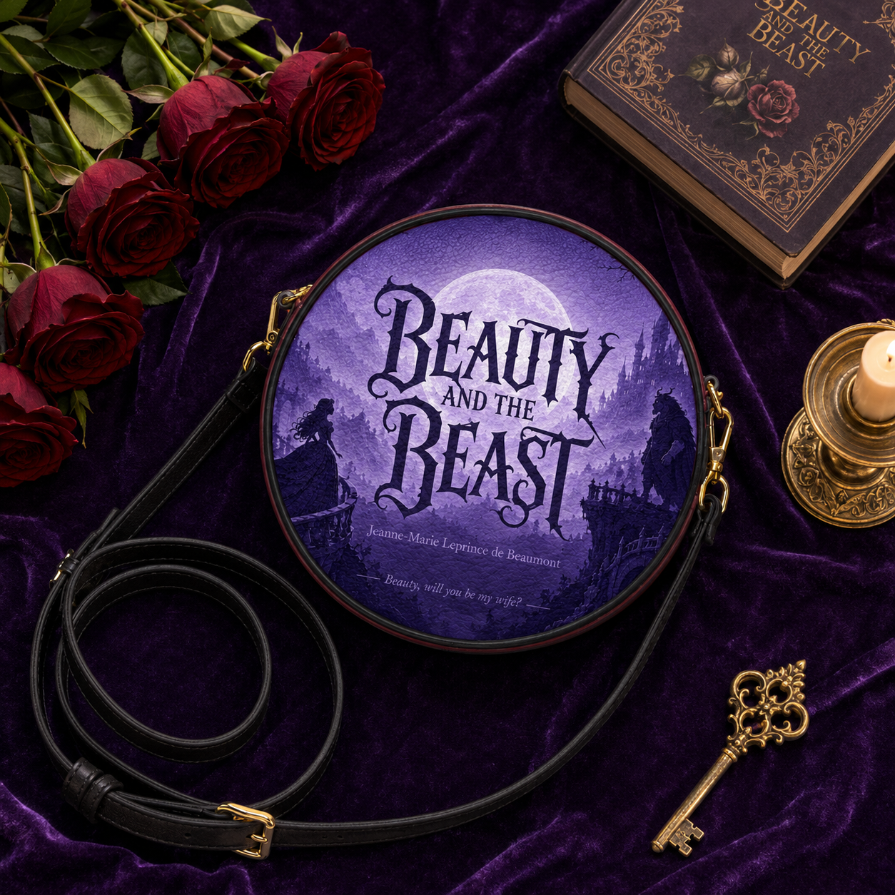 "Beauty and the Beast" Moonlit Rose Circle Crossbody Bag