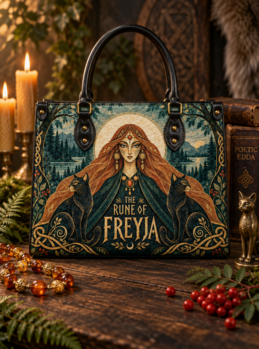 "The Rune of Freyja" Leather Handbag