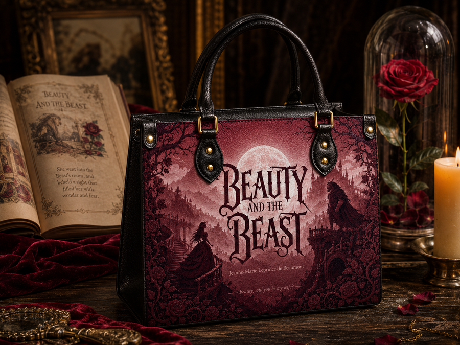 "Beauty and the Beast" Crimson Rose Leather Handbag