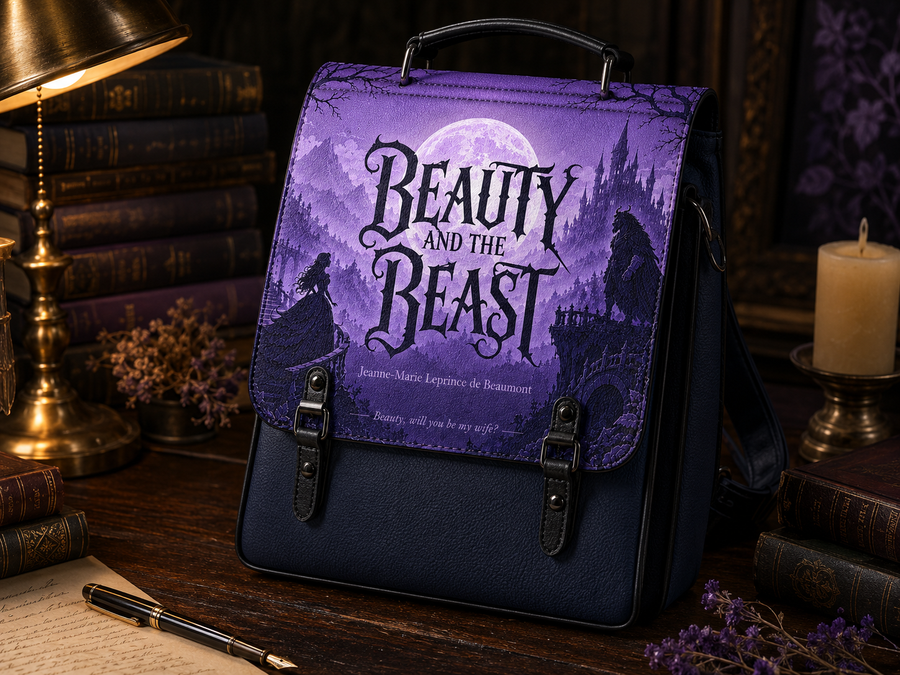 "Beauty and the Beast" Moonlit Rose Leather Backpack