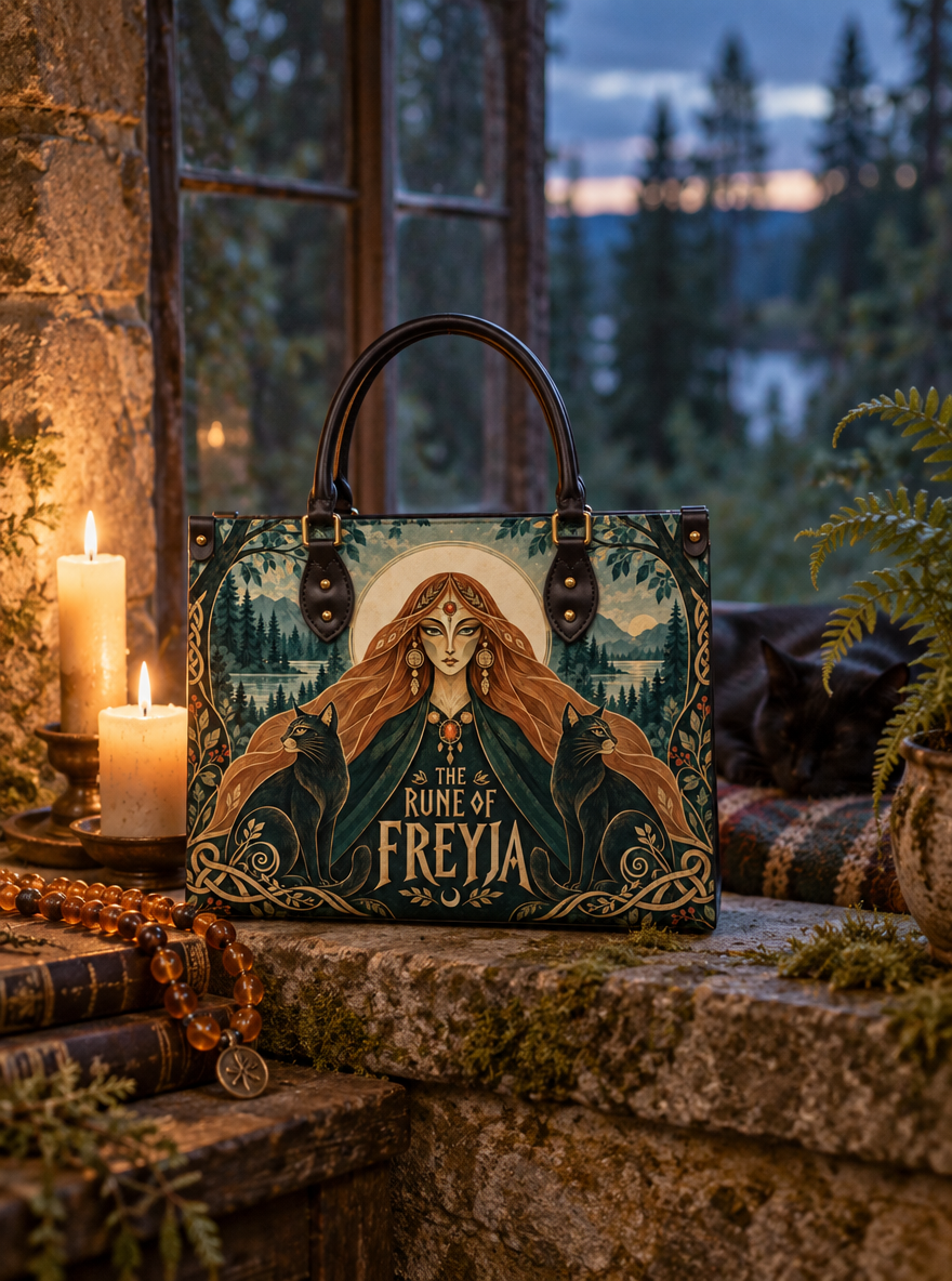 "The Rune of Freyja" Leather Handbag