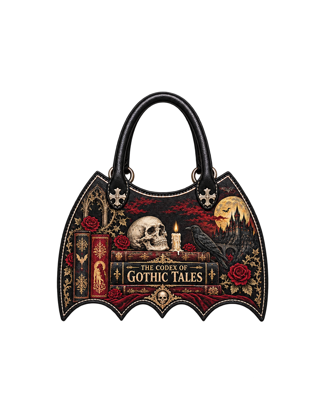 "The Codex of Gothic Tales" Deadlight Black Bat Wing Handbag