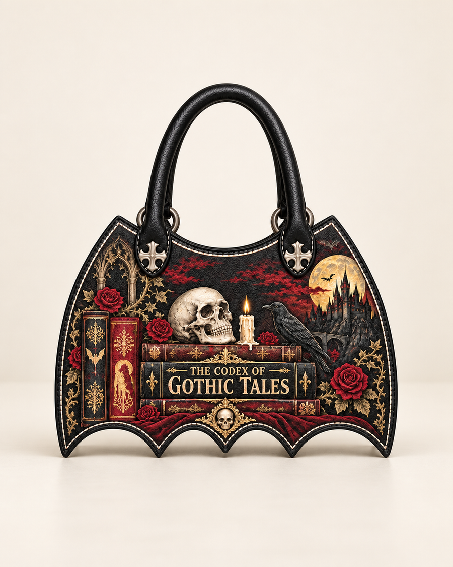 "The Codex of Gothic Tales" Deadlight Black Bat Wing Handbag