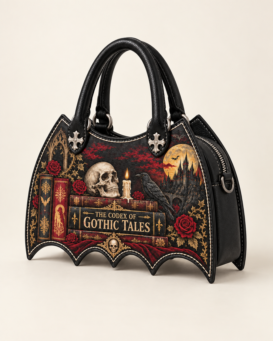 "The Codex of Gothic Tales" Deadlight Black Bat Wing Handbag