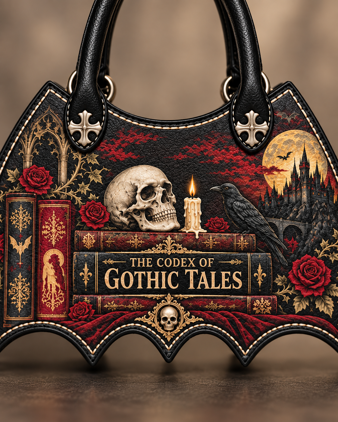 "The Codex of Gothic Tales" Deadlight Black Bat Wing Handbag