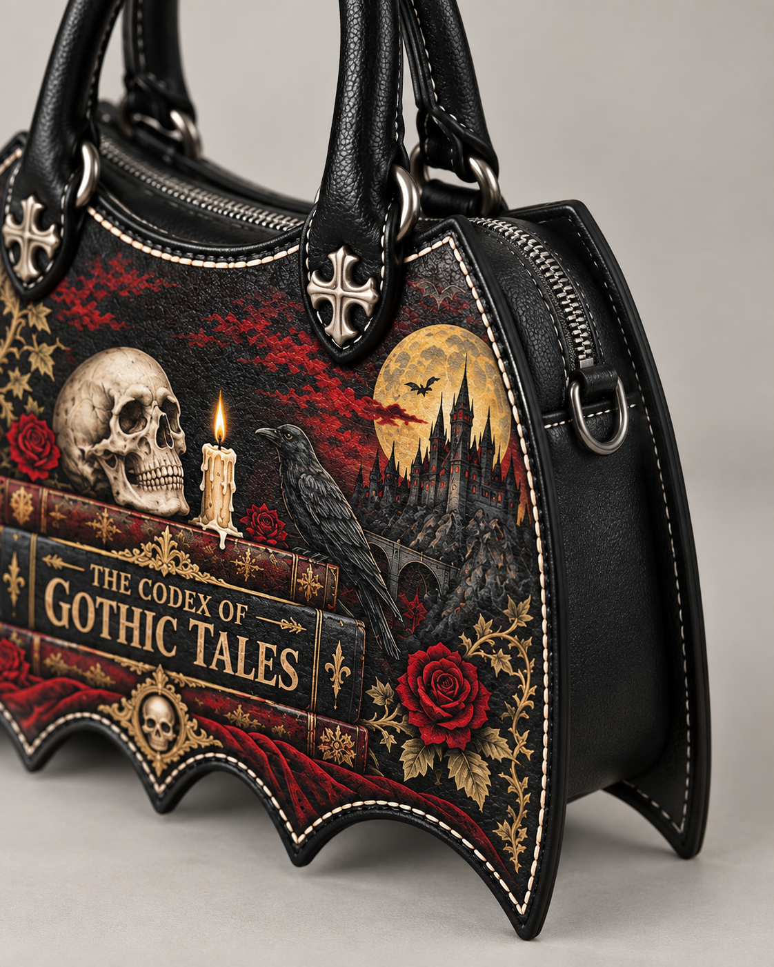 "The Codex of Gothic Tales" Deadlight Black Bat Wing Handbag
