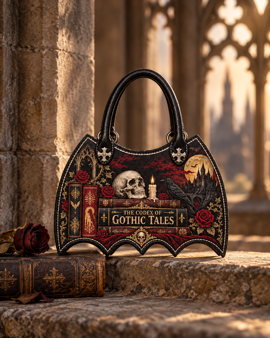 "The Codex of Gothic Tales" Deadlight Black Bat Wing Handbag