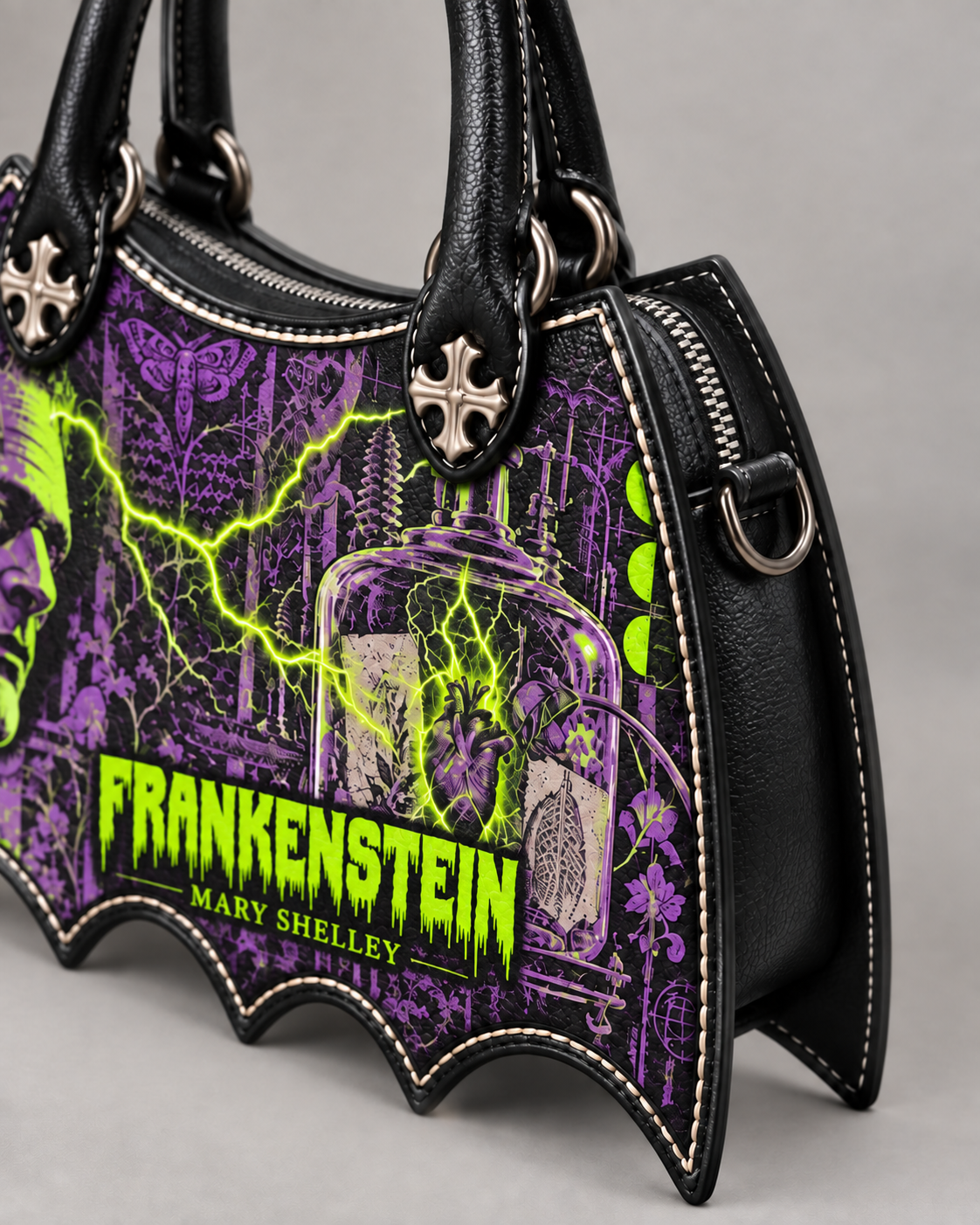 "Frankenstein" Lablight Violet Bat Wing Handbag