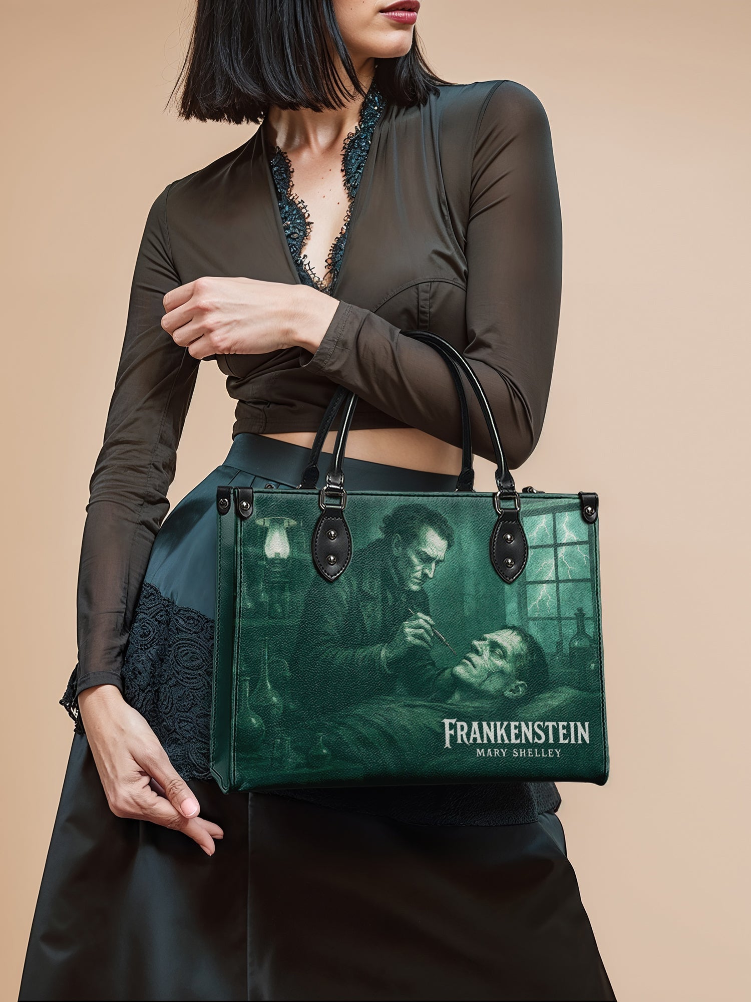 "Frankenstein" Mortuary Moss - Black Interior - Leather Handbag