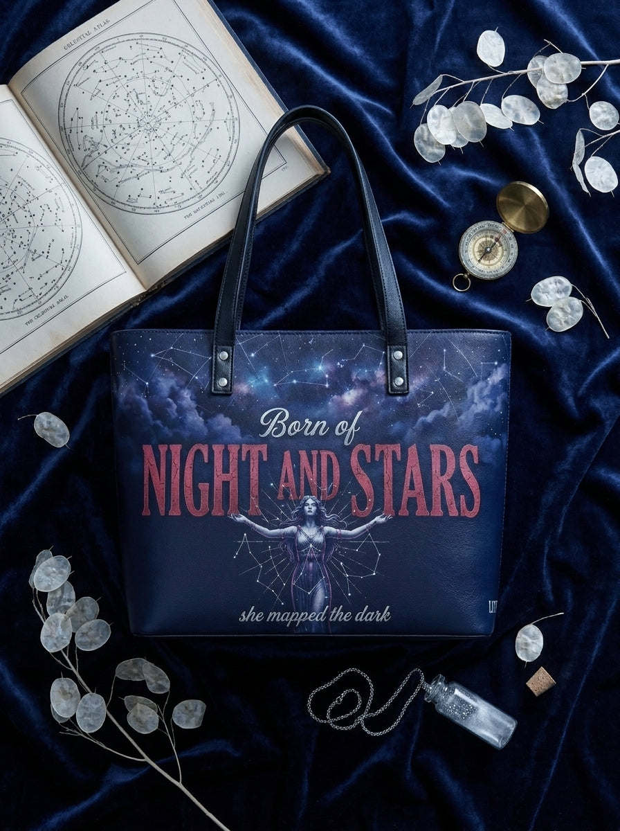 "Crowned in Constellations" Star Queen Leather Tote Bag