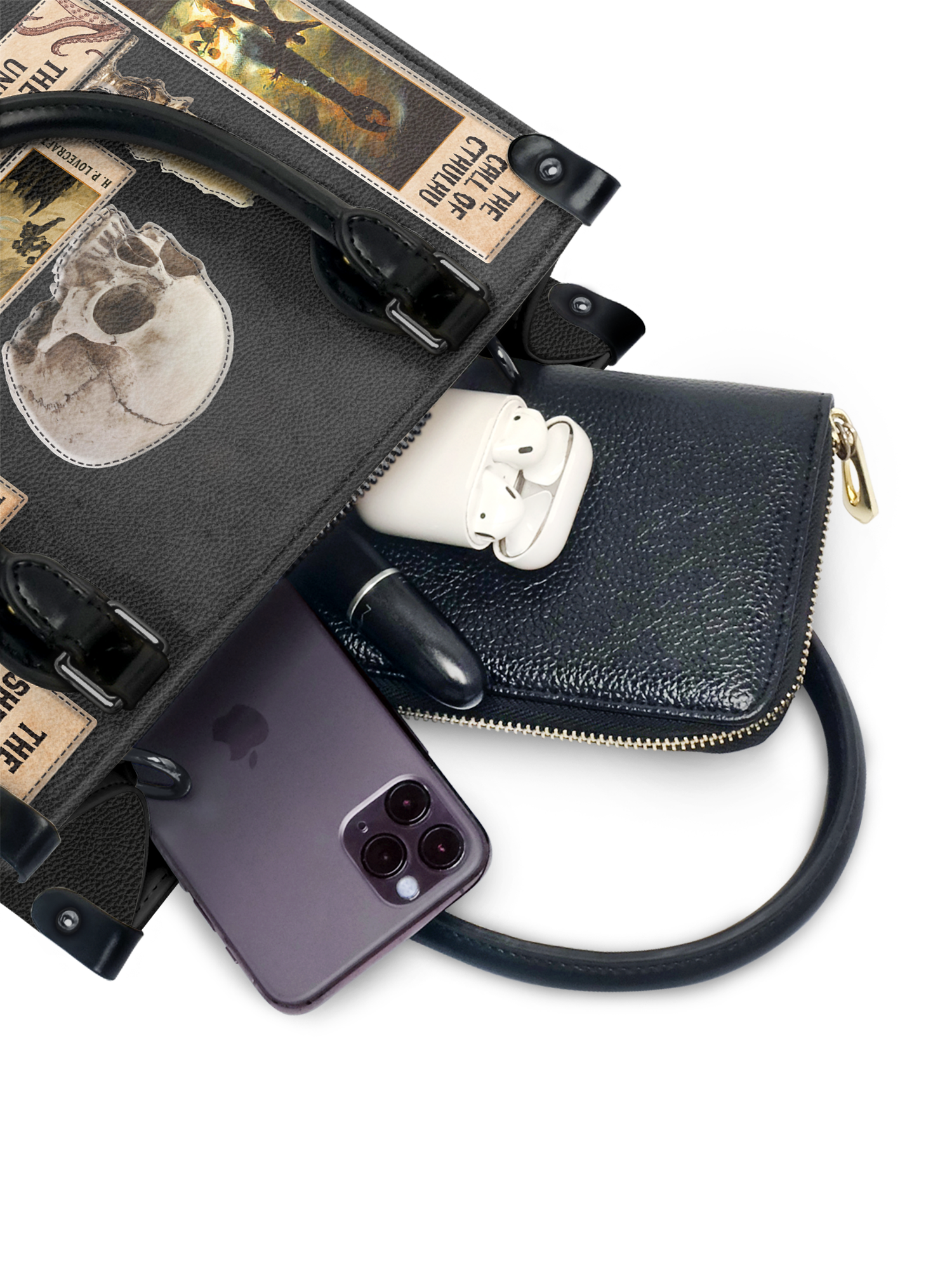 Lovecraftian Black - Black Interior - Small Leather Handbag
