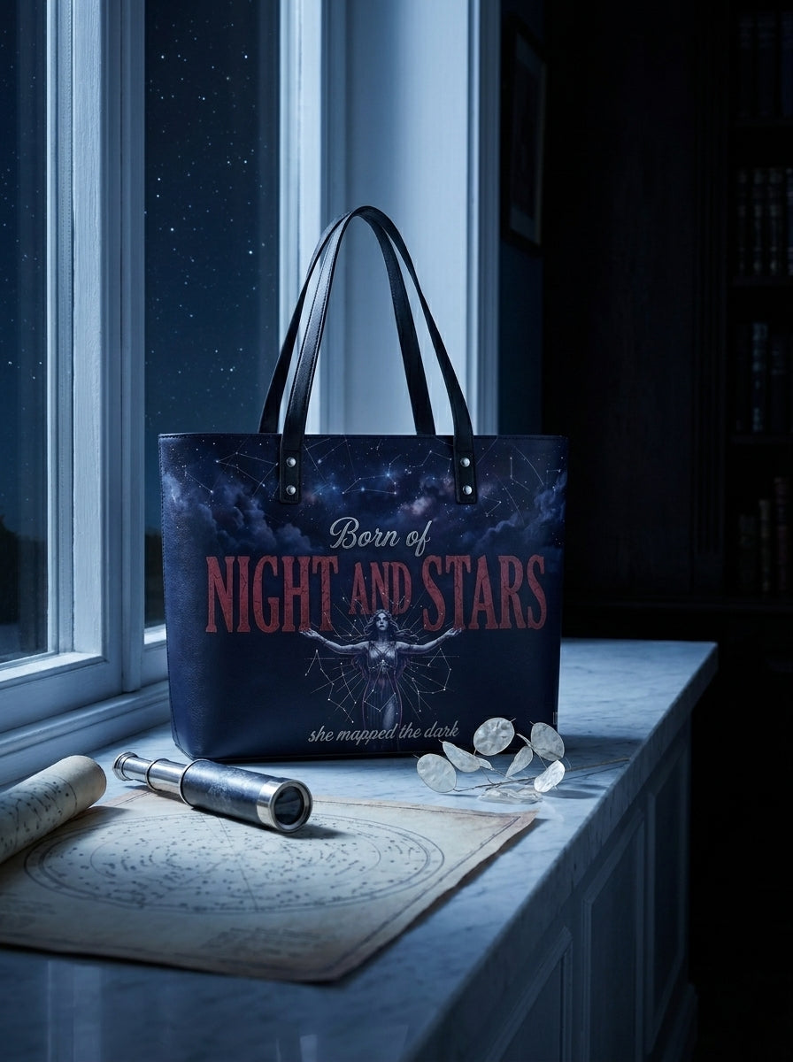 "Crowned in Constellations" Star Queen Leather Tote Bag