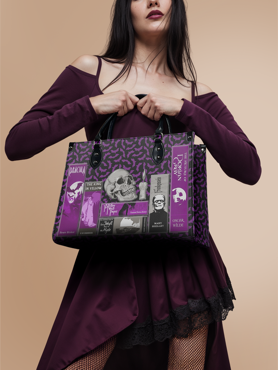 "The Codex of Gothic Tales" Violet Echo - Black Interior - Leather Handbag