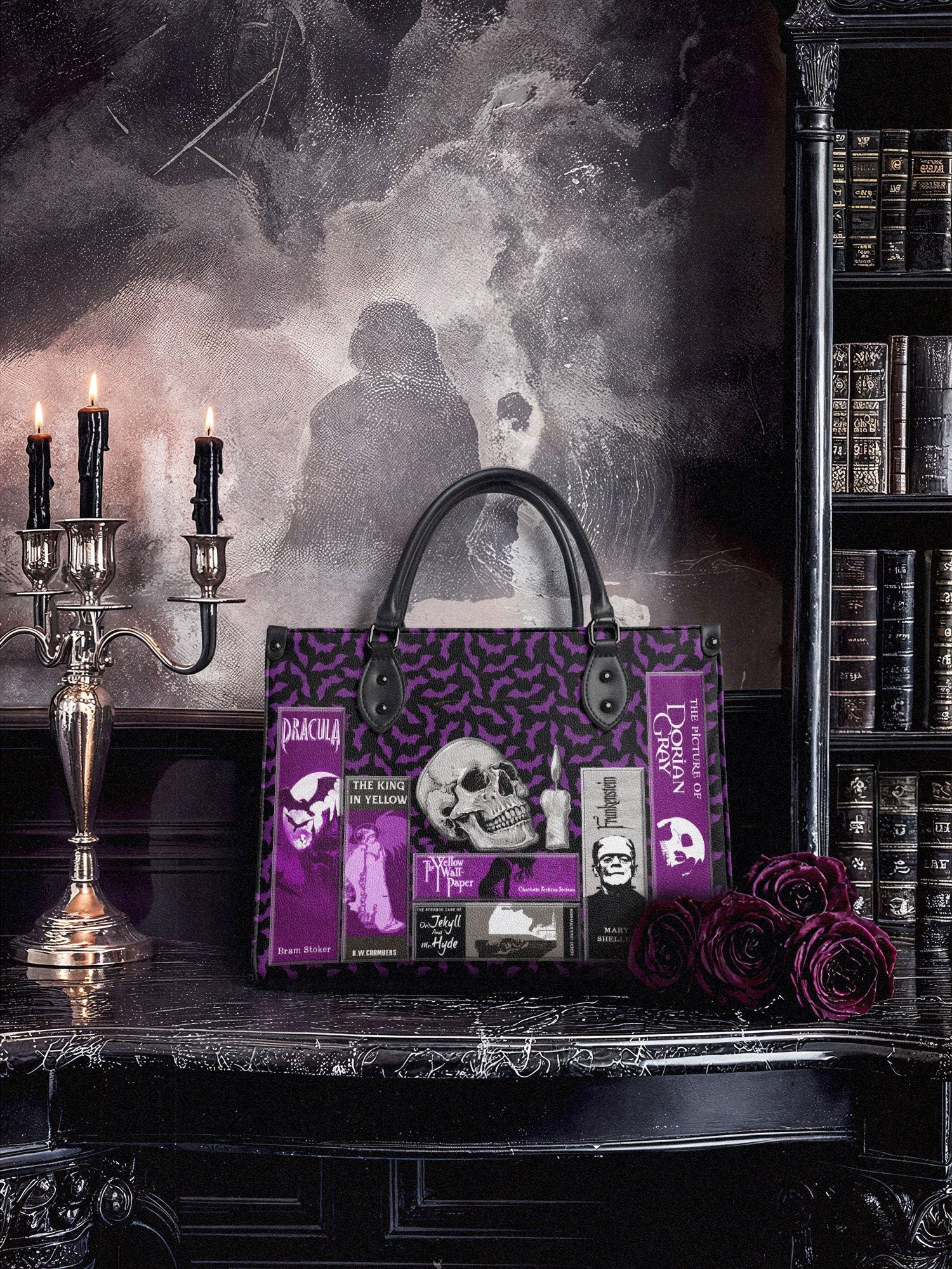 "The Codex of Gothic Tales" Violet Echo - Black Interior - Leather Handbag