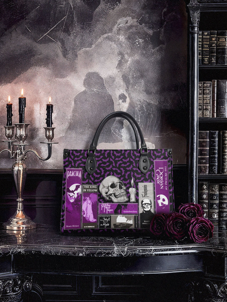 "The Codex of Gothic Tales" Violet Echo - Black Interior - Leather Handbag