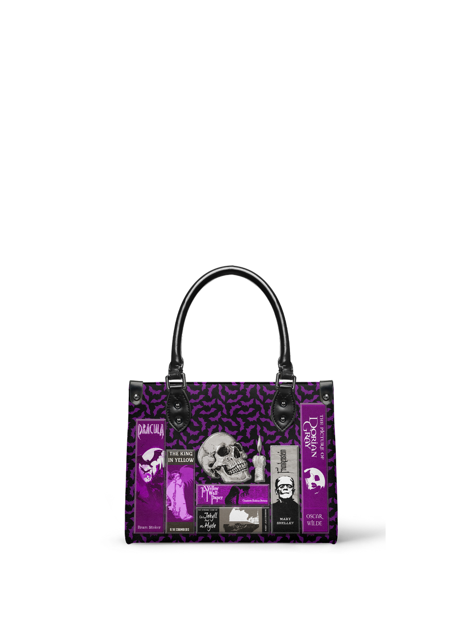 "The Codex of Gothic Tales" Violet Echo - Black Interior - Small Leather Handbag